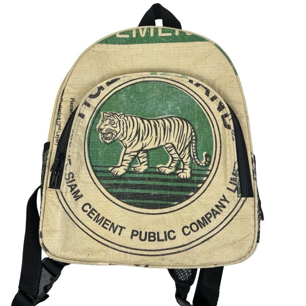 Upcycled Cement Sack Tiger Backpack Recycled Industrial Streetwear Bag